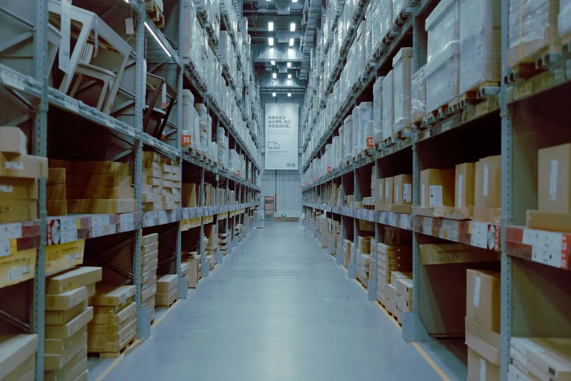 Warehouse racking stocked with palletised inventory
